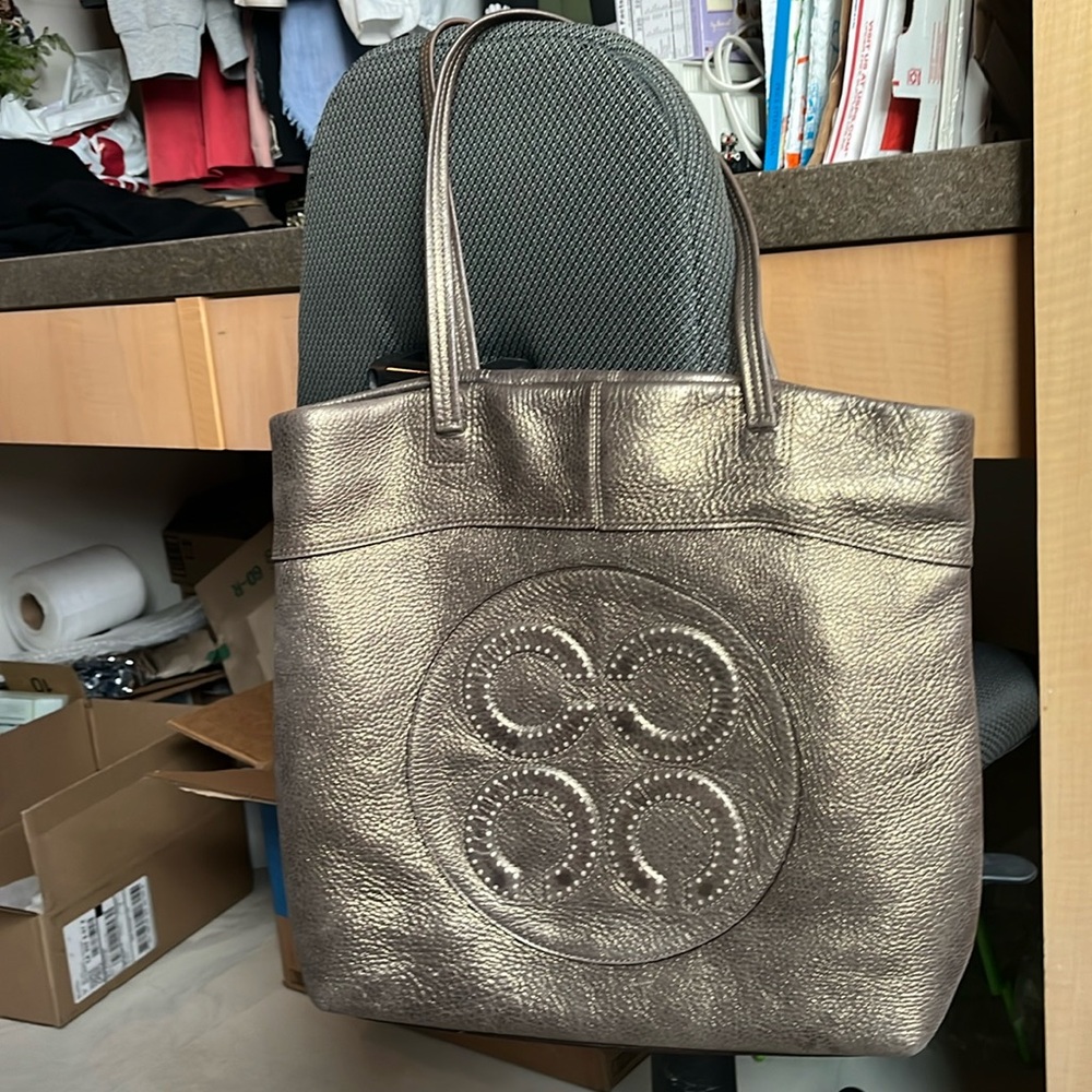 Coach gold metallic Julia logo leather tote